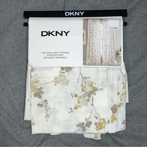 DKNY 32 x 108 COTTON Wallflower Inverted Pleat Window Curtains Gray Gold White